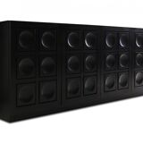 Blackened oak buffet with geometric doors 1970