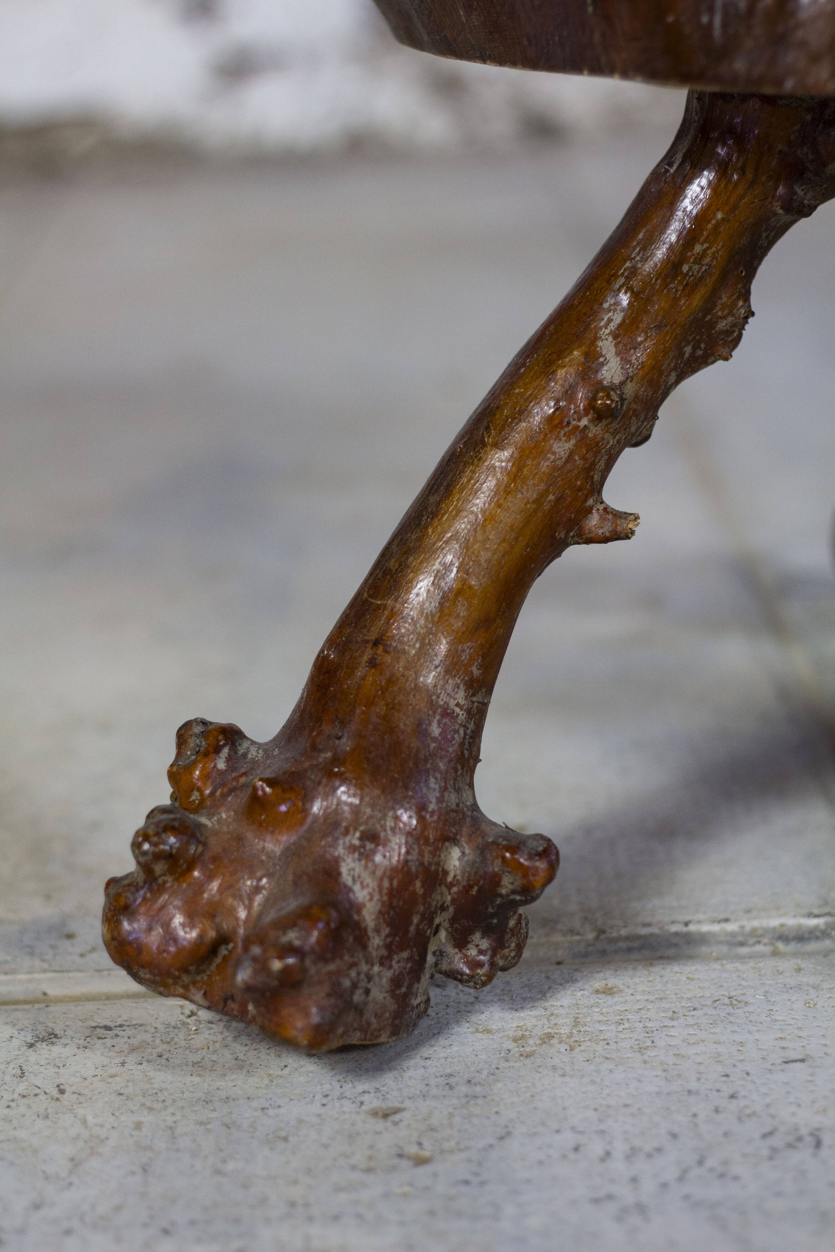 Brutalist solid wood tripod side table