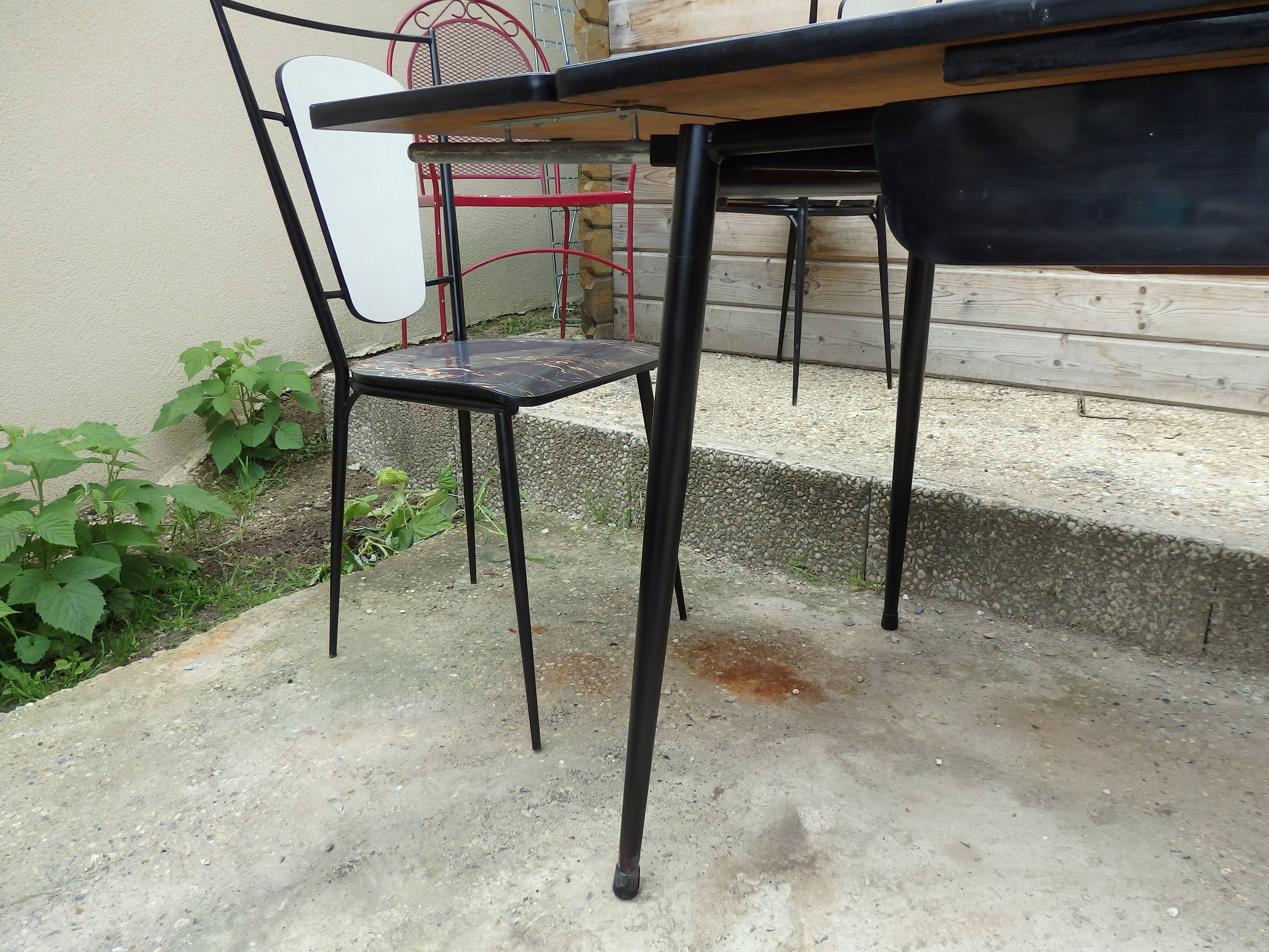 Set table and 4 chairs formica marbled black kitchen