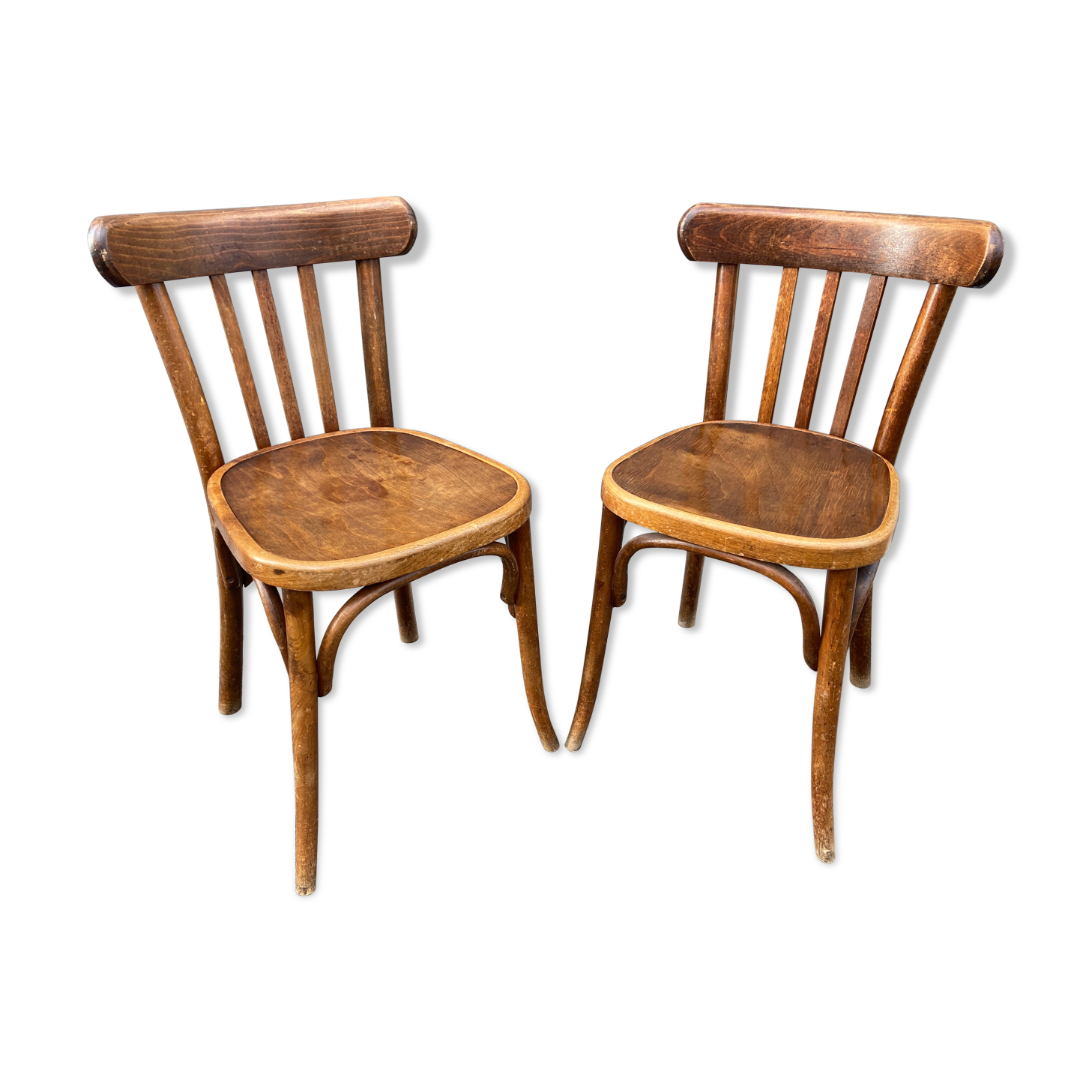 Pair of vintage 60s curved wood coffee chairs