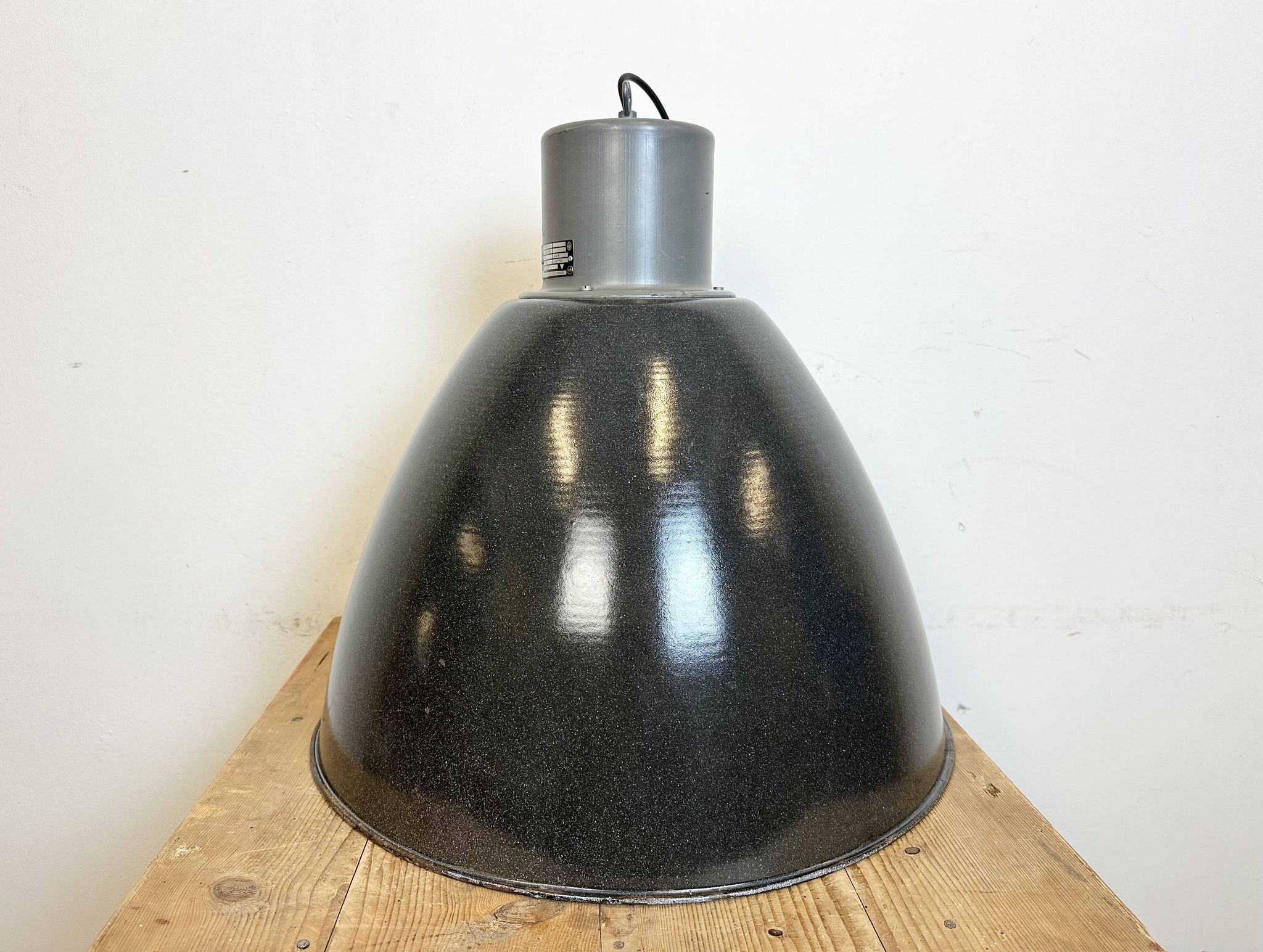 Large Dark Grey Enamel Industrial Factory Lamp from Elektrosvit, 1960s