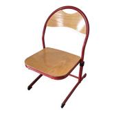 chaise enfant ecolier metal rouge et bois