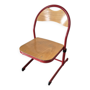 chaise enfant ecolier metal rouge et bois