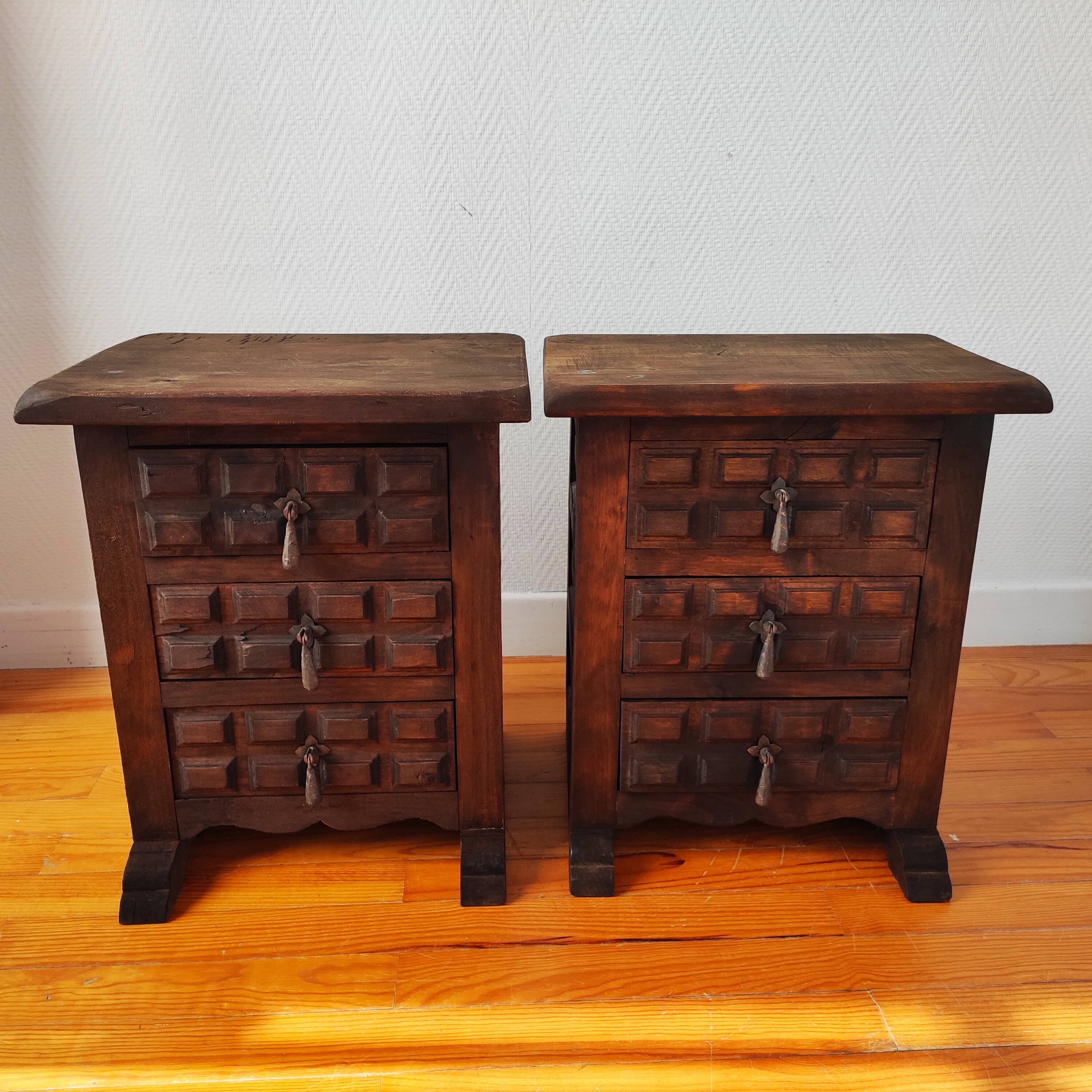 Brutalist pair of bedside tables, 1950.