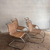 Ensemble de 4 chaises mr10 en rotin de mies van der rohe
