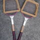 Pair of Tennis rackets vintage Spalding Pancho Gonzales with their presses wooden Dunlop