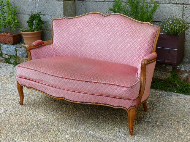 Pink velvet vintage sofa bench