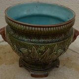 Cache pot ancien en faience avec décor femme