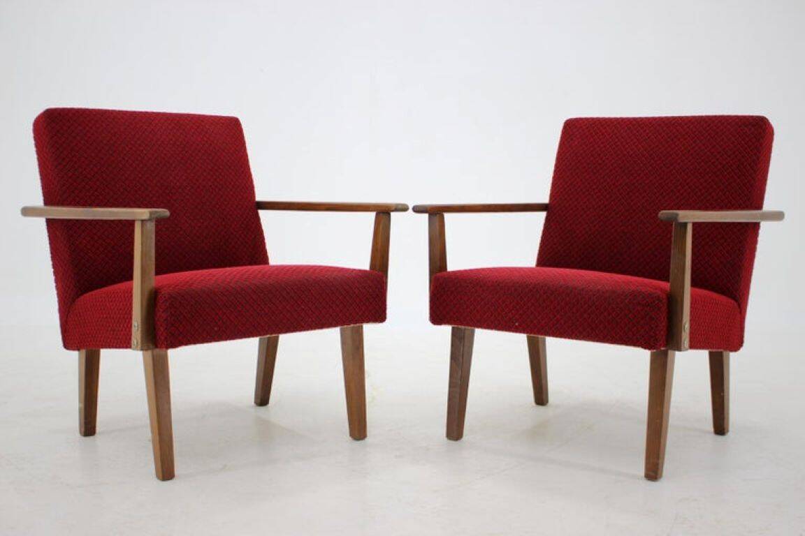 Pair of 1960s Mid-Century Modern Beech Armchairs from Czechoslovakia
