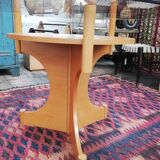 Table ronde vintage en bois et plateau verre, tchèque, 1960, pied central