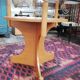 Vintage round wooden table and glass top, Czech, 1960, central leg