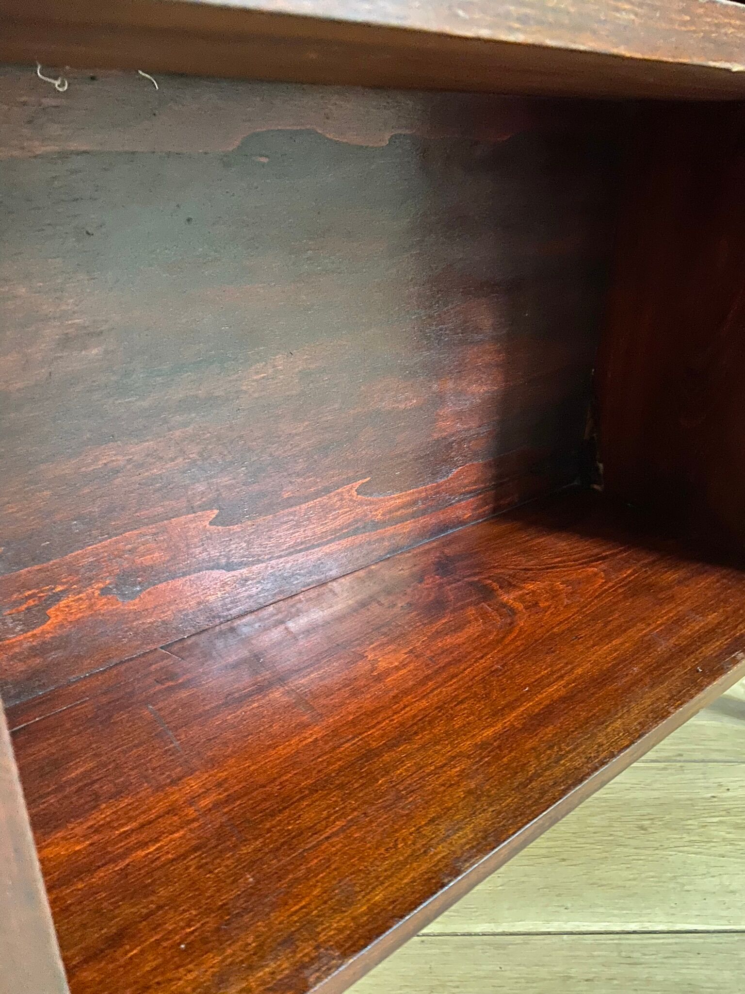 Bookcase vintage natural wood shelves open to three shelves