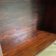 Bookcase vintage natural wood shelves open to three shelves