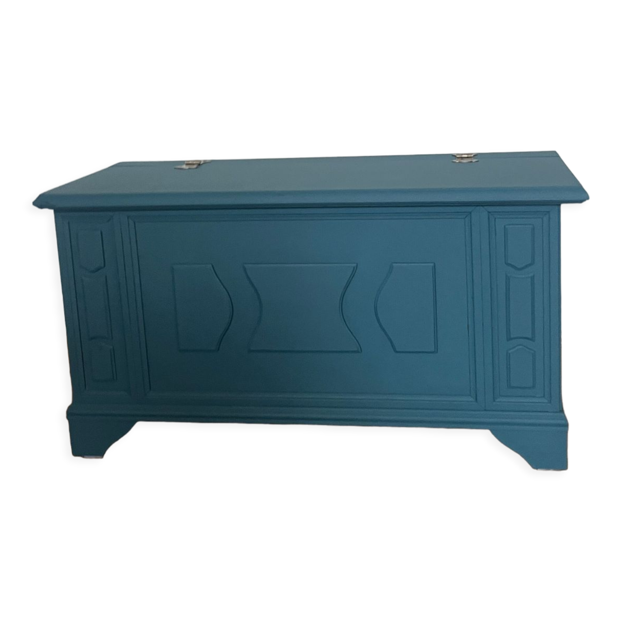 Peacock blue wooden toy chest