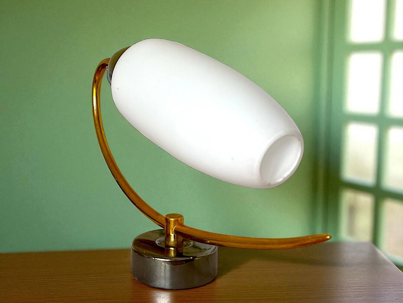 Vintage brass white Opaline Glass Wall Sconce