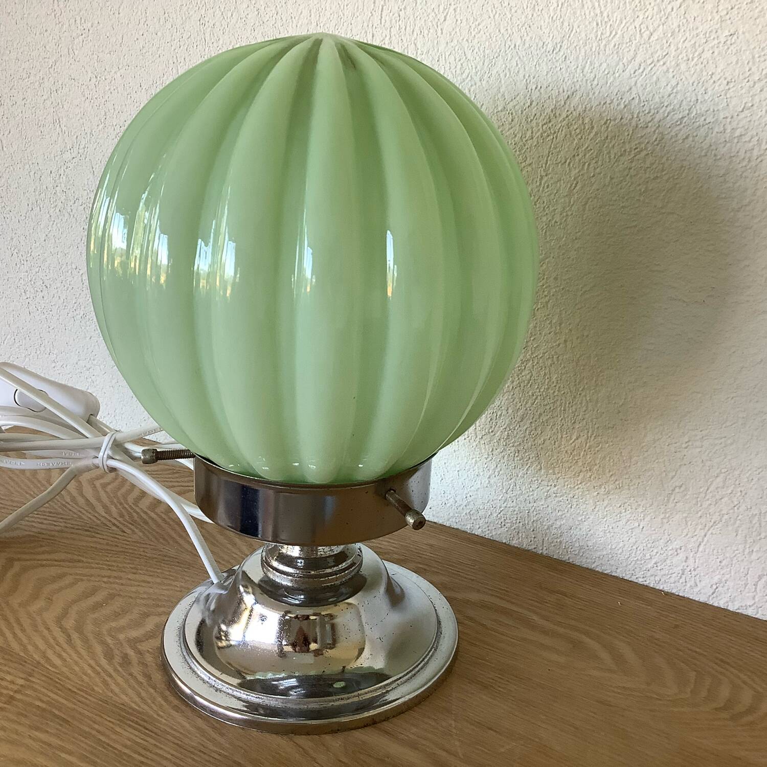 Lampe Vintage 1930 Globe Opaline Thabur Vert Art Deco