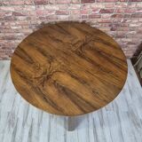 Renovated Art Deco round walnut extendable dining table