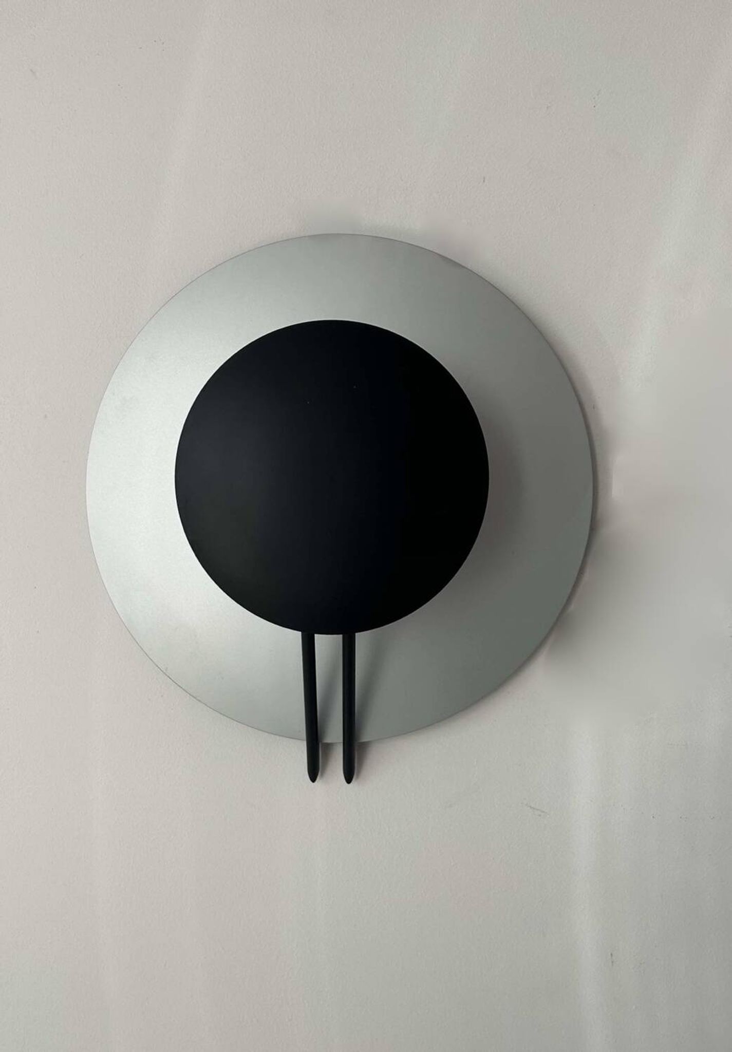 Vintage round wall light, grey and black metal, Italy 1970.