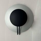 Vintage round wall lamp, gray and black metal, Italy 1970