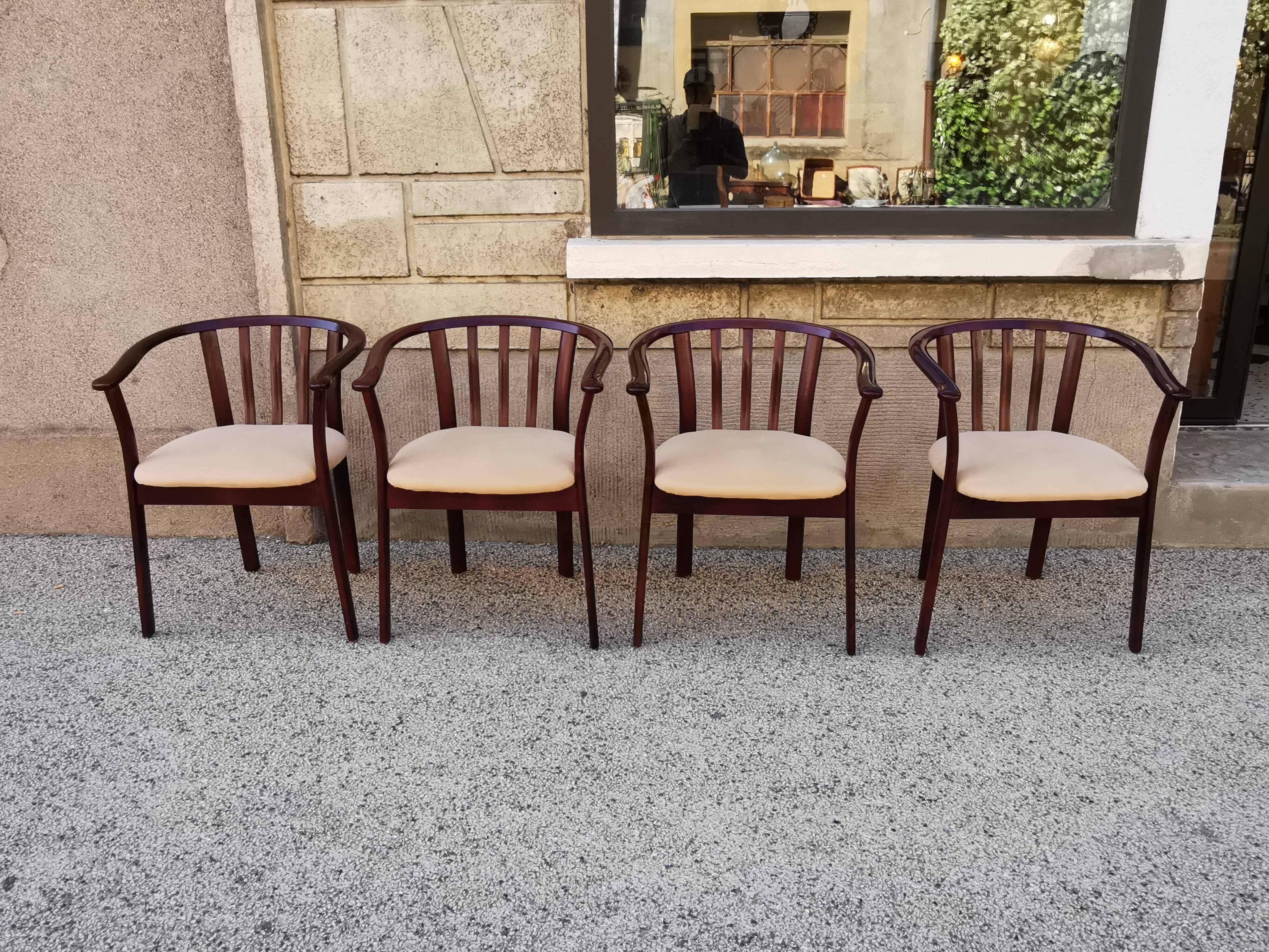 Suite de 4 fauteuils bois vintage années 80