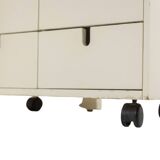 Desk and its cardboard box in white lacquered plywood. 1970s.