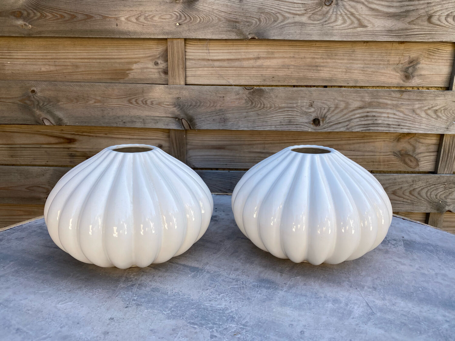 Pair of 2 polylobed round vases