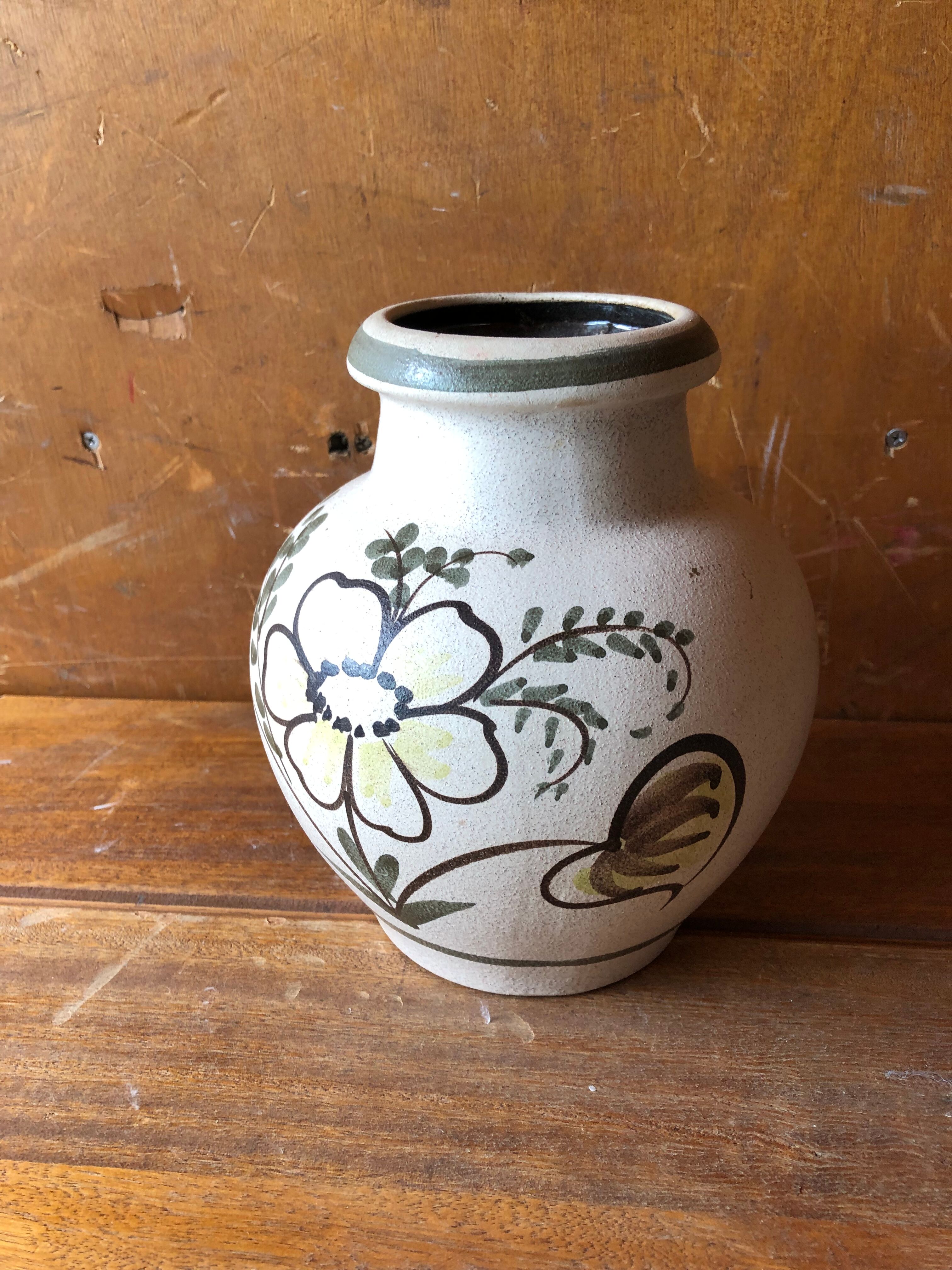 Old ceramic vase Scheurich Keramik beige vintage germany flower decor