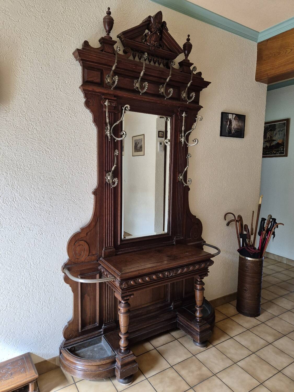 Cloakroom Napoleon III coat rack 19th in solid oak