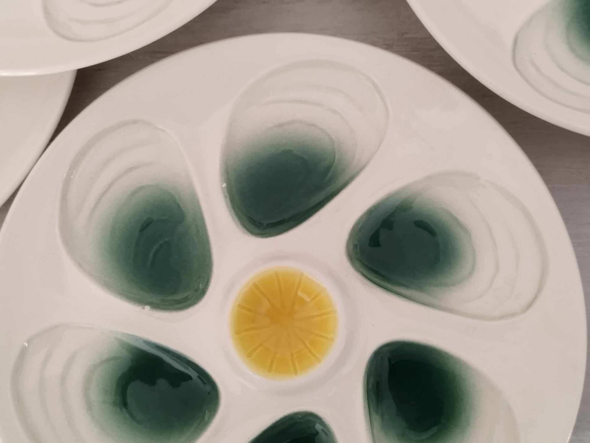 Plates Oysters Shellfish Seafood Earthenware Salins Vintage