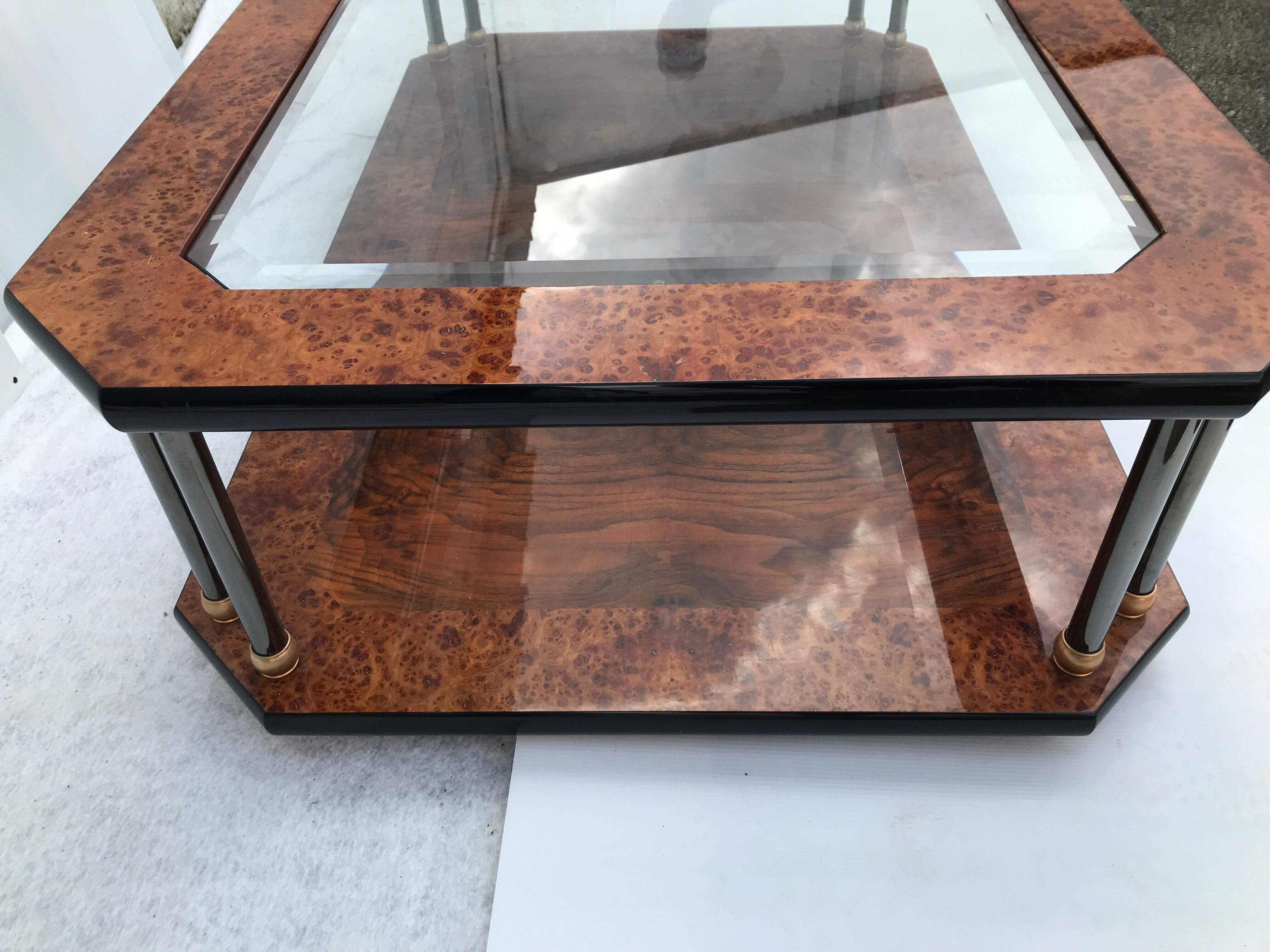 Elm magnifying glass coffee table and glass 60s