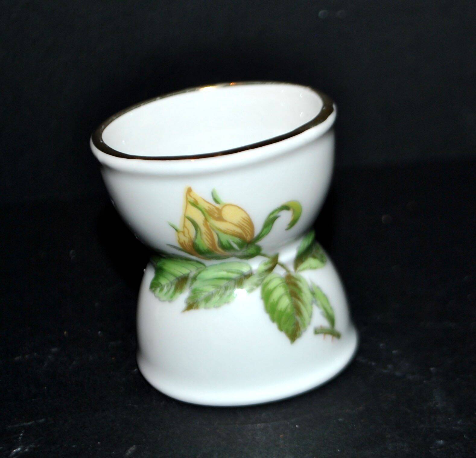 Vintage Paris porcelain egg cup with yellow flower decor