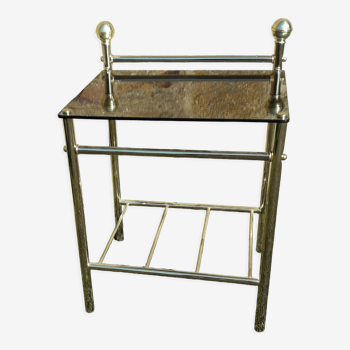 Bedside table or end of sofa in mirrored glass and gilded metal
