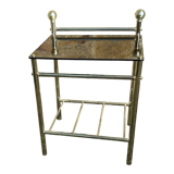 Bedside table or end table in mirrored glass and gold metal