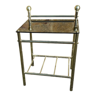 Bedside table or end table in mirrored glass and gold metal
