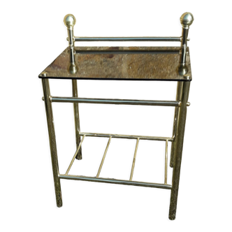 Bedside table or end of sofa in mirrored glass and gilded metal