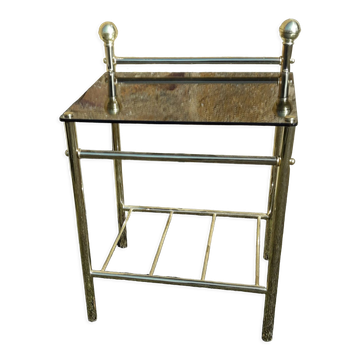 Table de chevet ou bout de canapé en verre miroir et métal doré