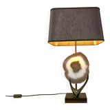 Vintage brass agate slice table lamp, 1970s