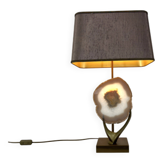 Vintage brass agate slice table lamp, 1970s