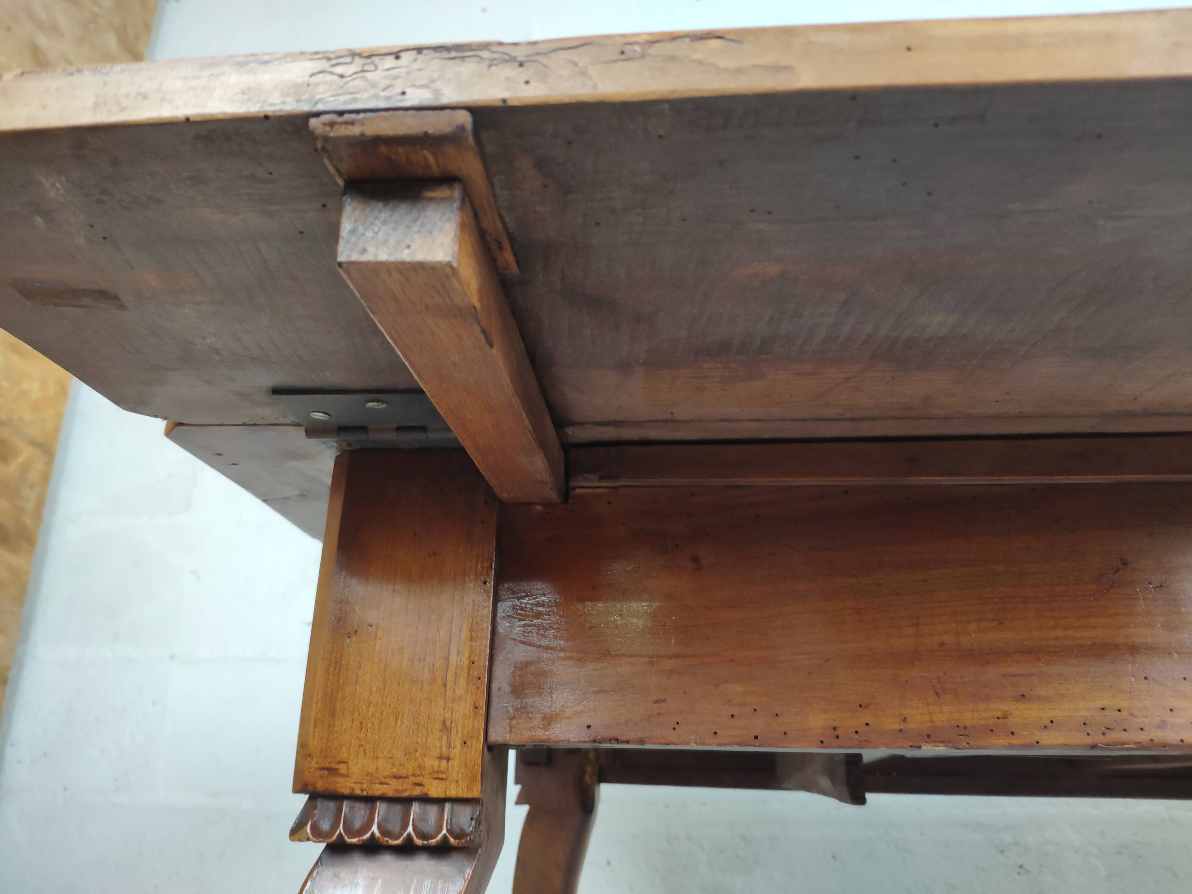 Louis XV style table curved legs two drawers and extension cord