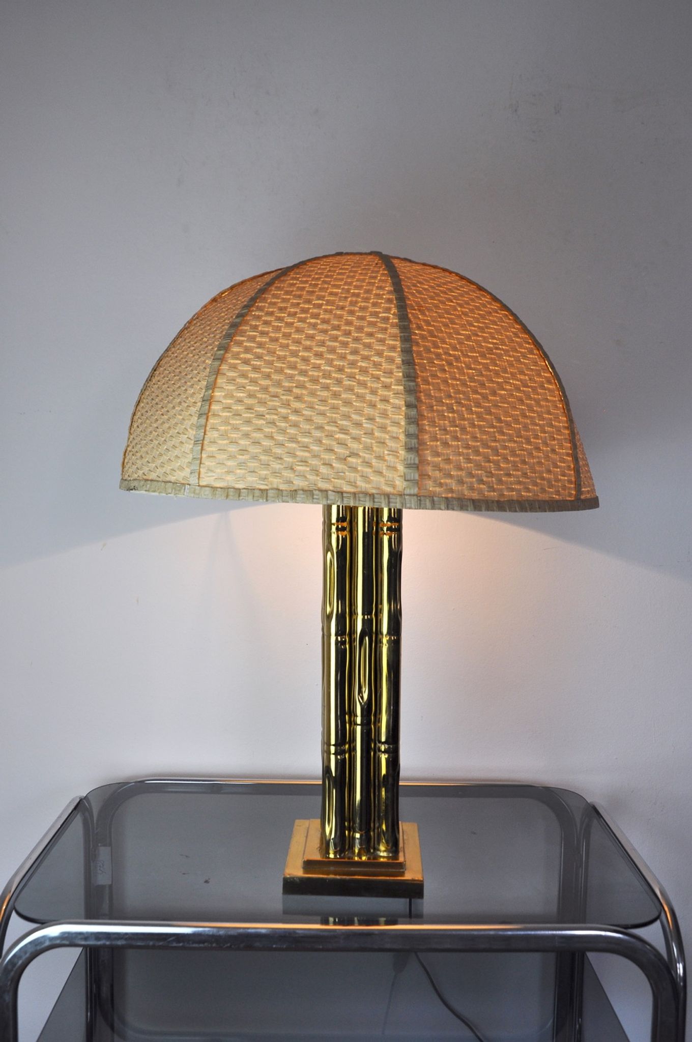 Lampe faux bambou en laiton, France, 1970