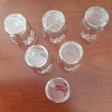 Set of 6 glasses decorations relief white flowers and golden edging - vintage