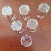 Set of 6 glasses decorations relief white flowers and golden edging - vintage