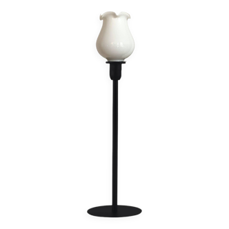 Table lamp with vintage white glass globe in the shape of a lily of the valley