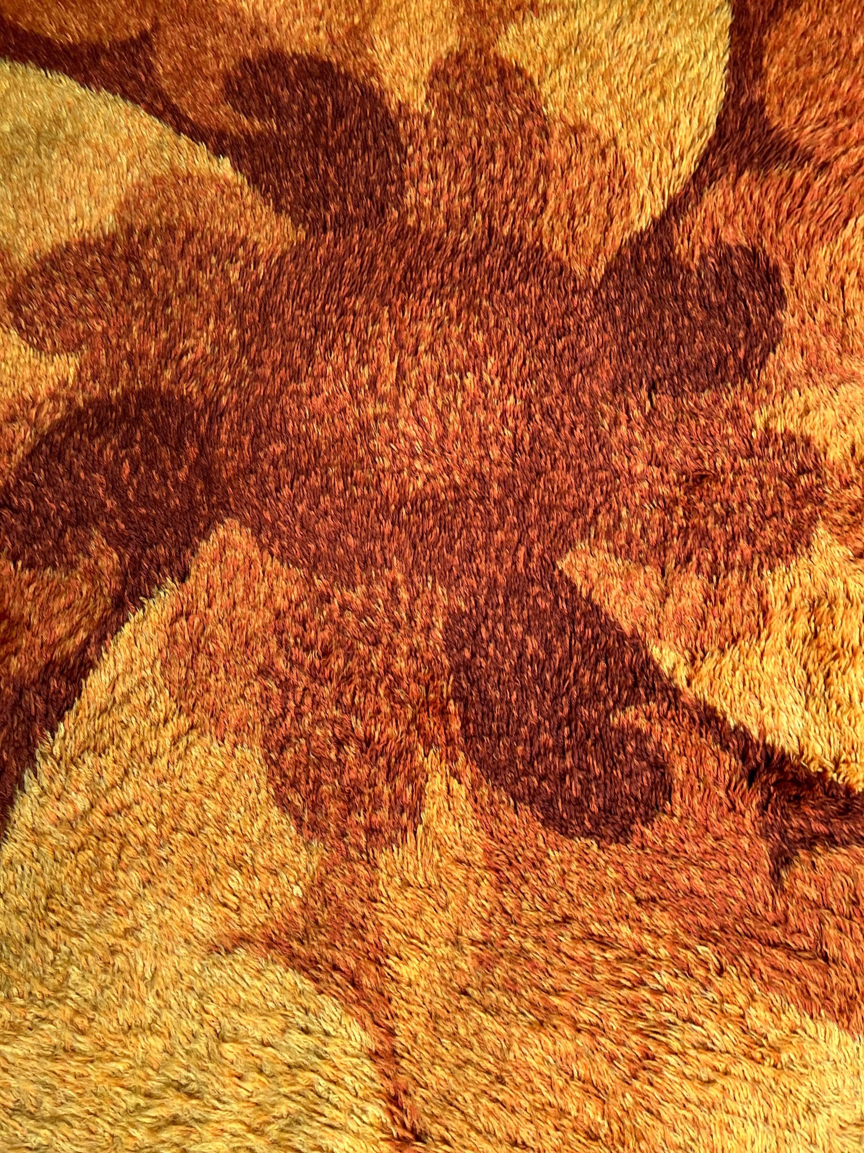 Vintage rug round psyche wool orange 70's