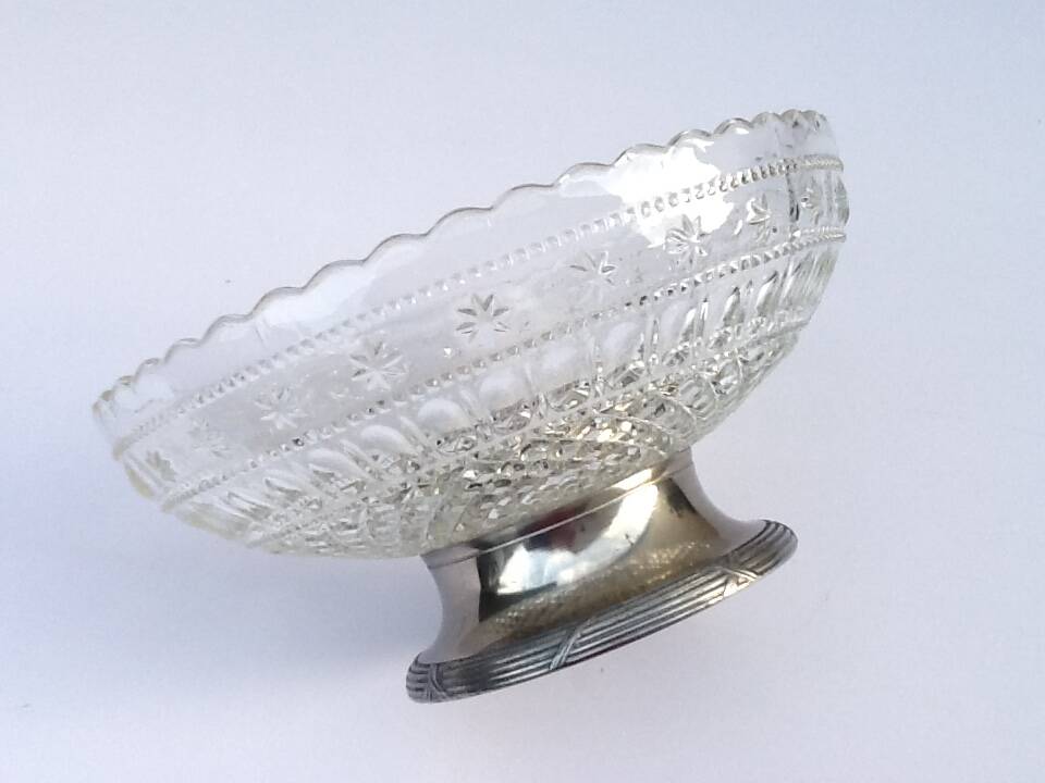 Glass and metal fruit bowl on pedestal, 1930s