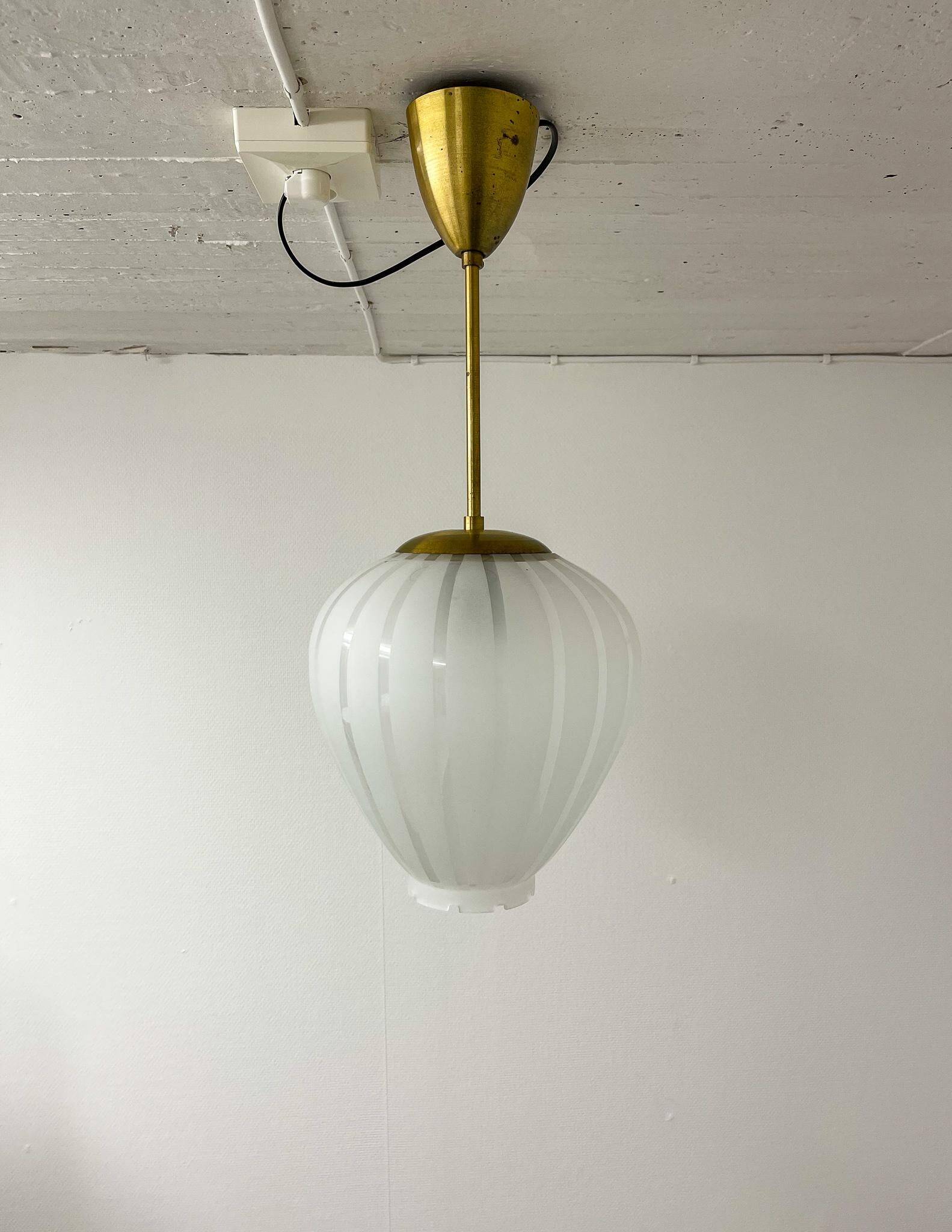 Swedish Art Deco pendant in brass and glass, 1940s