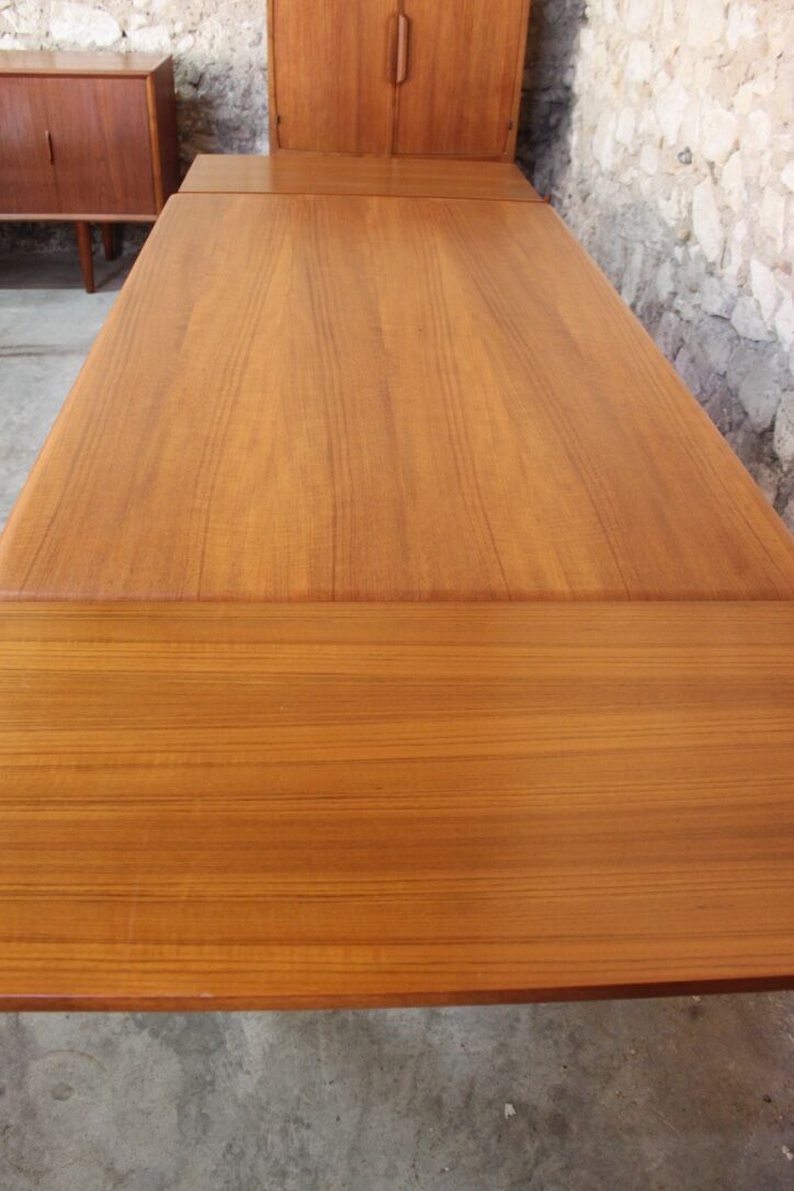 Vintage rectangular teak table with 2 extension spieces, 1960s