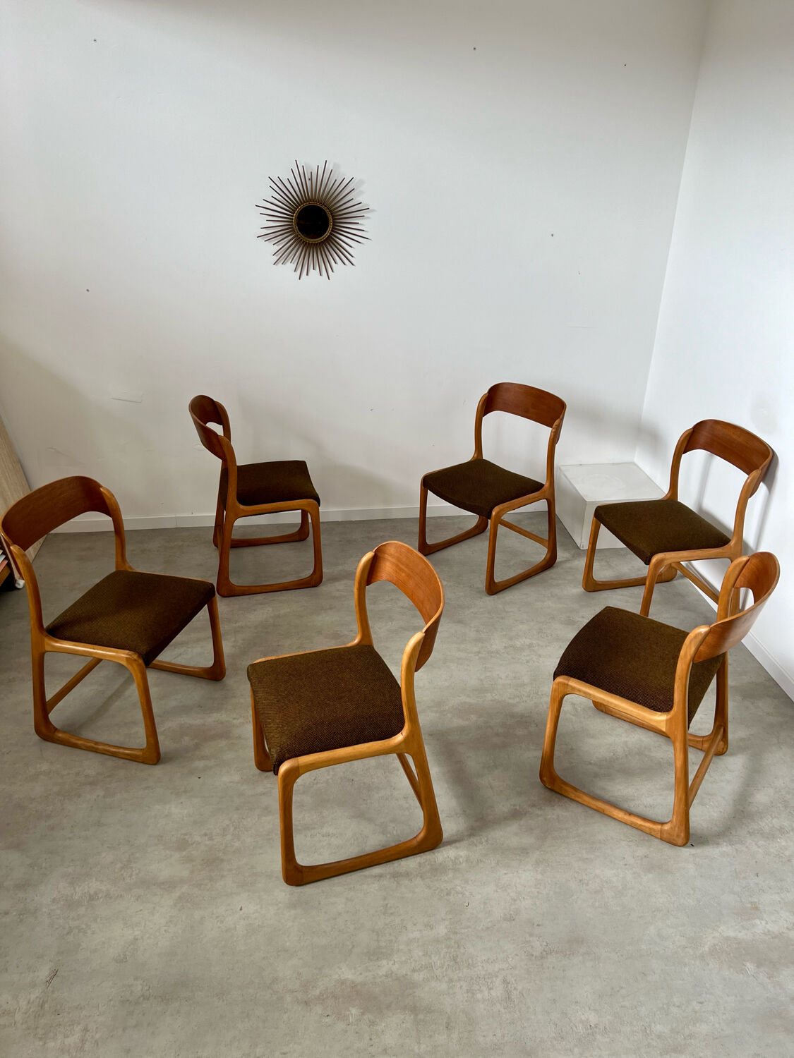 Set of 6 wooden chairs sled baumann vintage / year 60