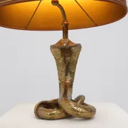 Hollywood Regency Brass Cobra Table Lamp with Brown Shade, France, 1970s