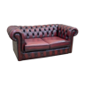 Canapé Chesterfield 2 places en cuir rouge des années 1980